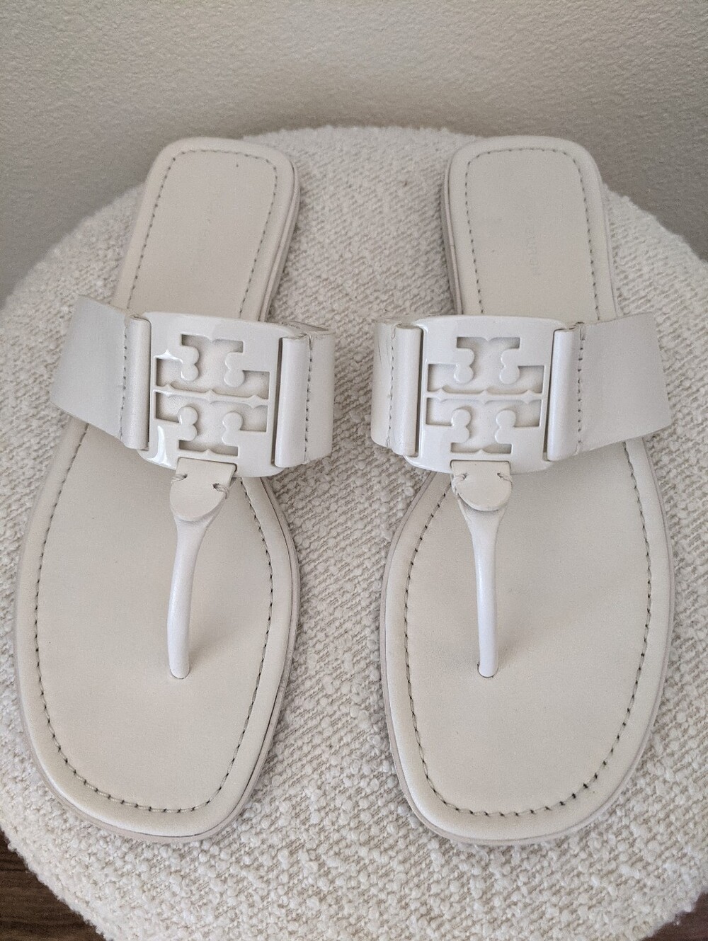 Tory Burch Calf Leather Georgia Thong Sandals White Size 9 M